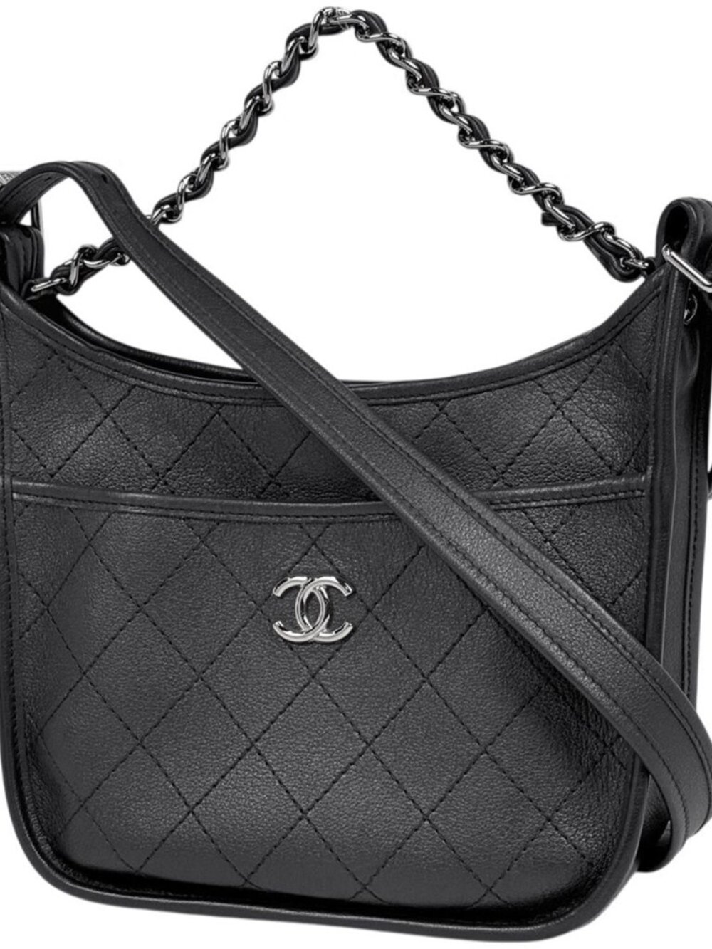 Chanel CC Logo Shoulder Bag 2-Way Quilted Leather Black